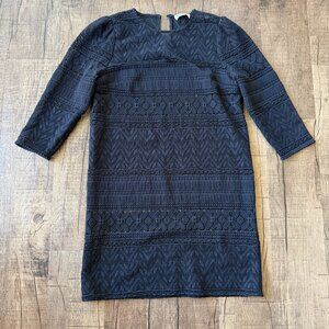 Sezane Black Crochet Lace Long Sleeve Shift Mini Dress/ Swim Cover Up 36/4